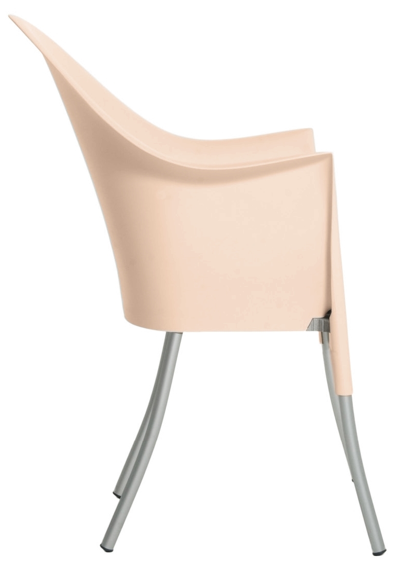 Lord Yo Armlehnstuhl in Puder: Seitenansicht des modernen Design Stuhls mit Armlehnen und Metallbeinen.