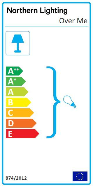 Energielabel der Over Me Wand- und Deckenleuchte von Northern Lighting. Energieeffizienzklasse A++ bis E.
