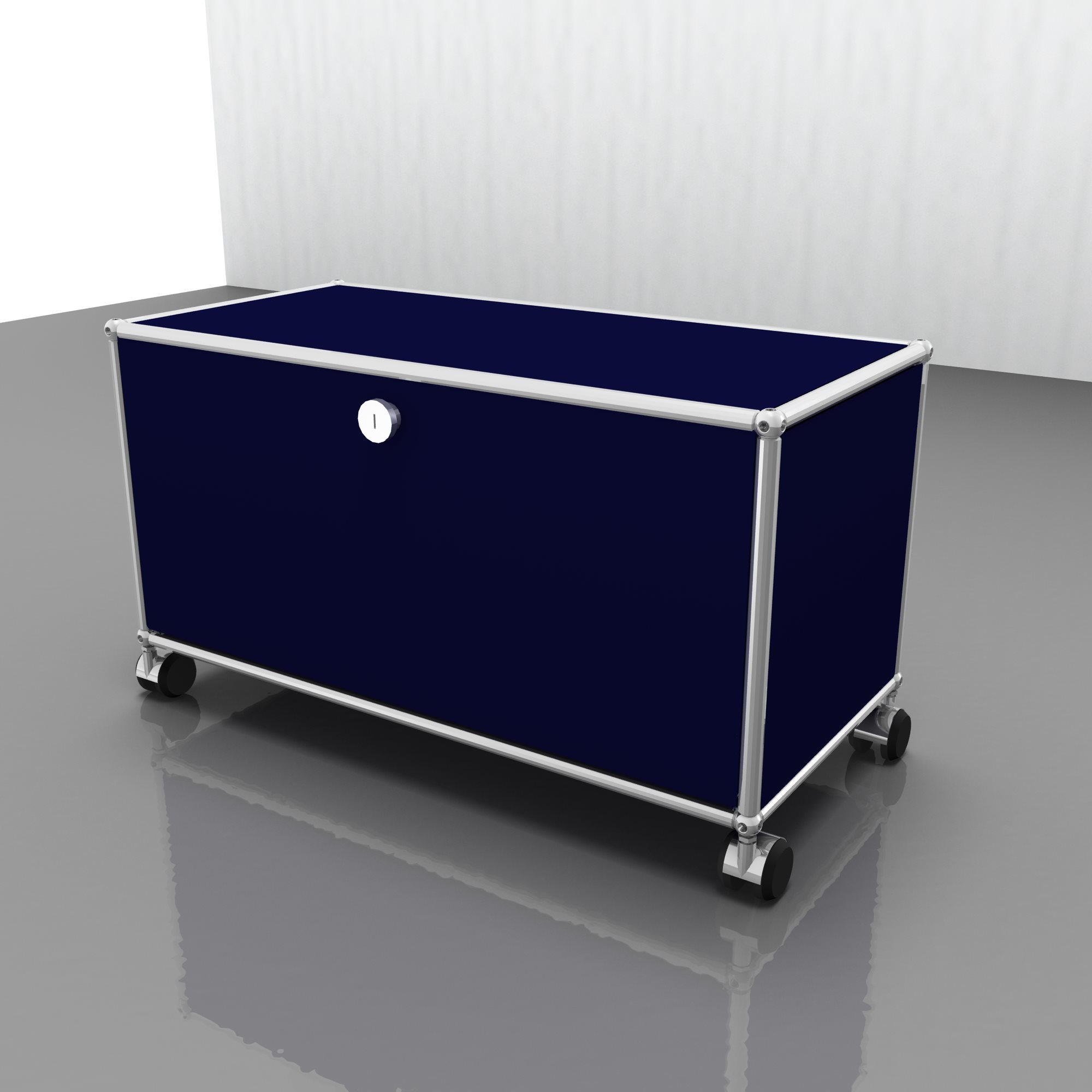 USM Haller Möbel in Stahlblau: TV-Möbel/Hi-Fi-Möbel mit Rollen, modernes Design für Wohnzimmer und Büro.