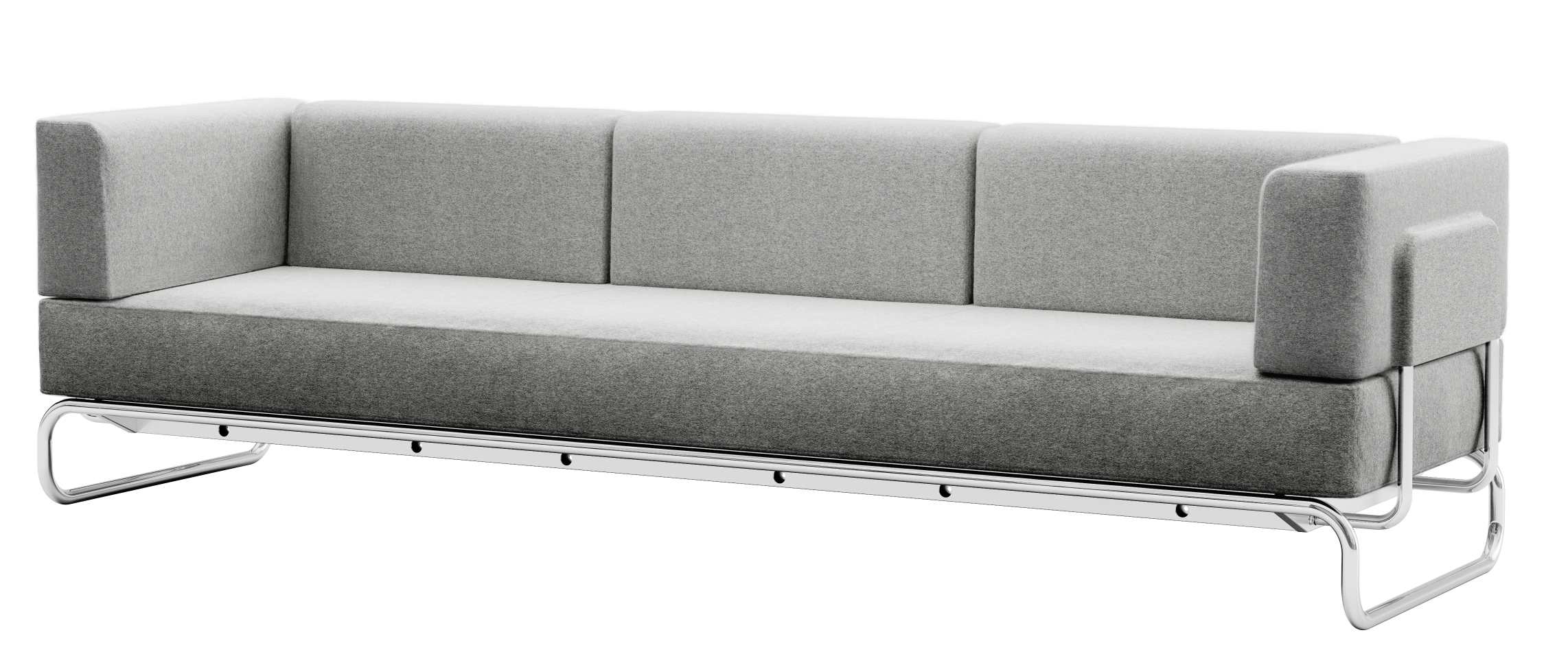 Graues Thonet Sofa, Modell S 5003, mit drei Sitzen und verchromtem Stahlrohrgestell.