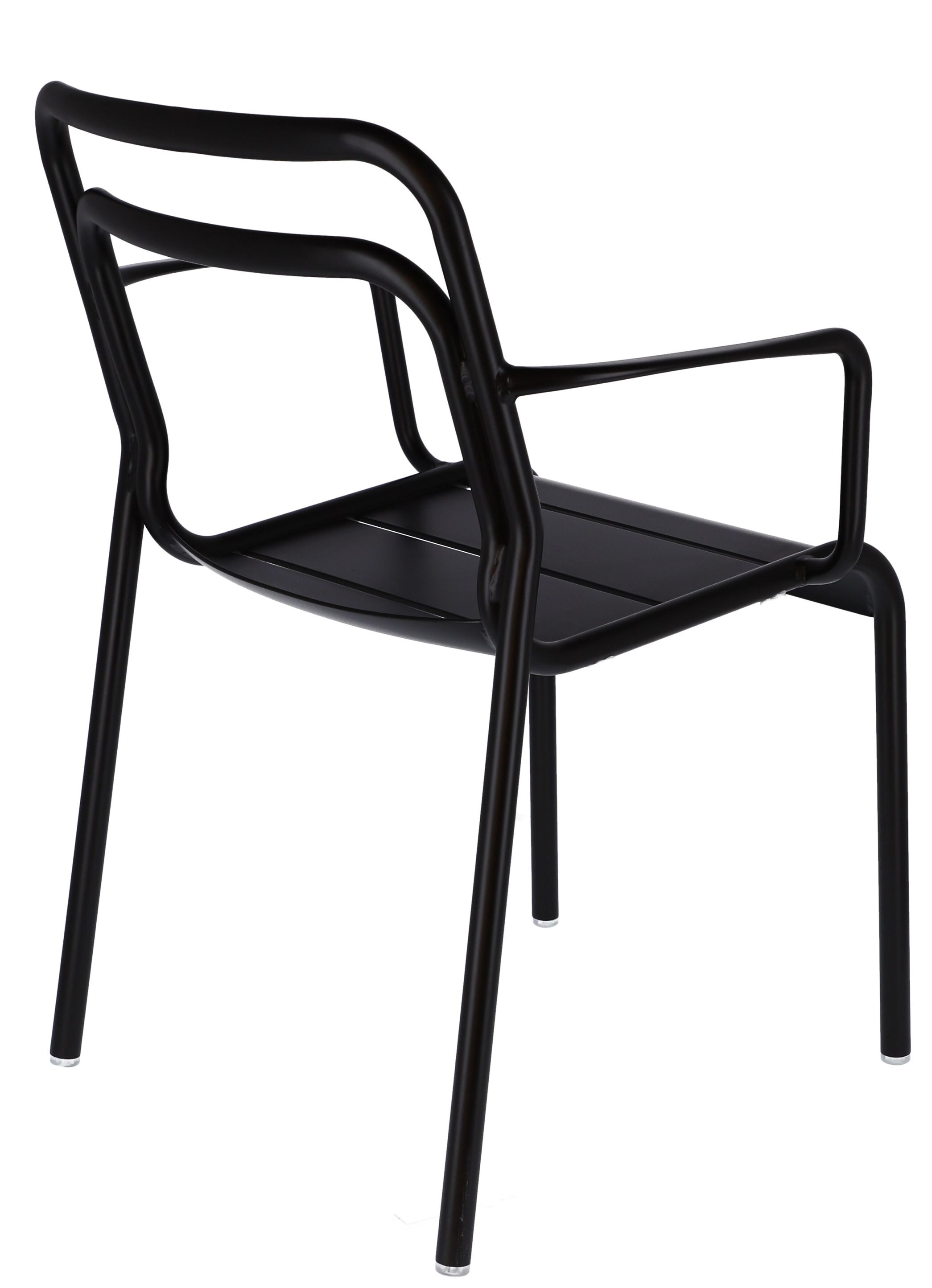 Schwarzer Jan Kurtz Live Stapelsessel für den Außenbereich, Garten und Terrasse. Metallstuhl mit Armlehne.