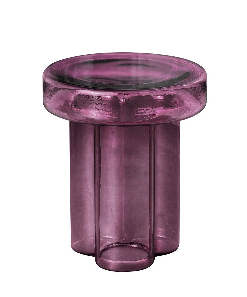 Soda Beistelltisch von Miniforms, Bx38 cm, aus amethystfarbenem Glas, moderner kleiner Tisch für Wohnzimmer.