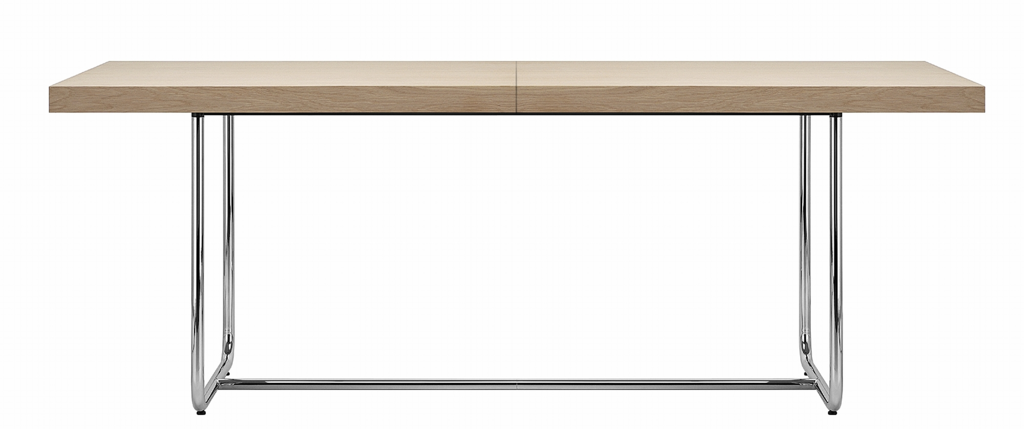 S 1071 Thonet Esstisch ausziehbar mit heller Holzplatte und verchromtem Stahlgestell.