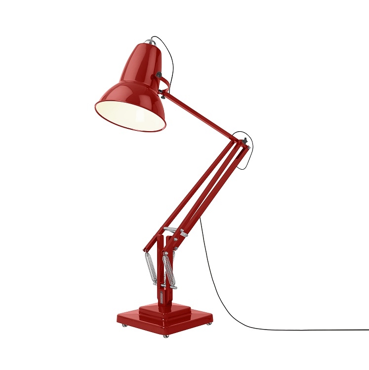 Rote Anglepoise Original 1227 Giant Stehleuchte für Innenräume, verstellbare Schreibtischlampe im XL-Format.