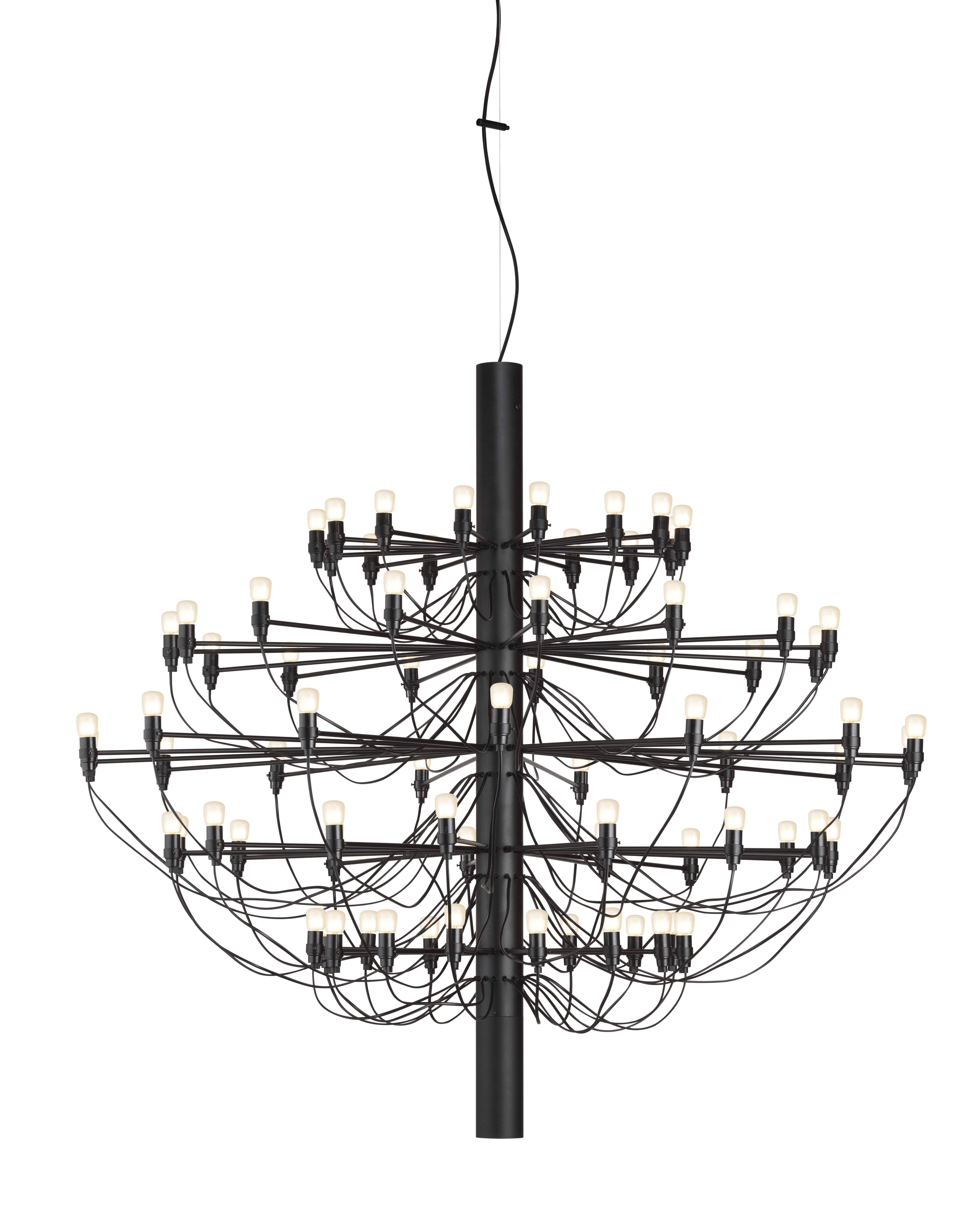 Schwarzer Flos 2097 Kronleuchter mit 75 mattierten Glühbirnen, modernes Design für Wohnzimmer und Esszimmer.