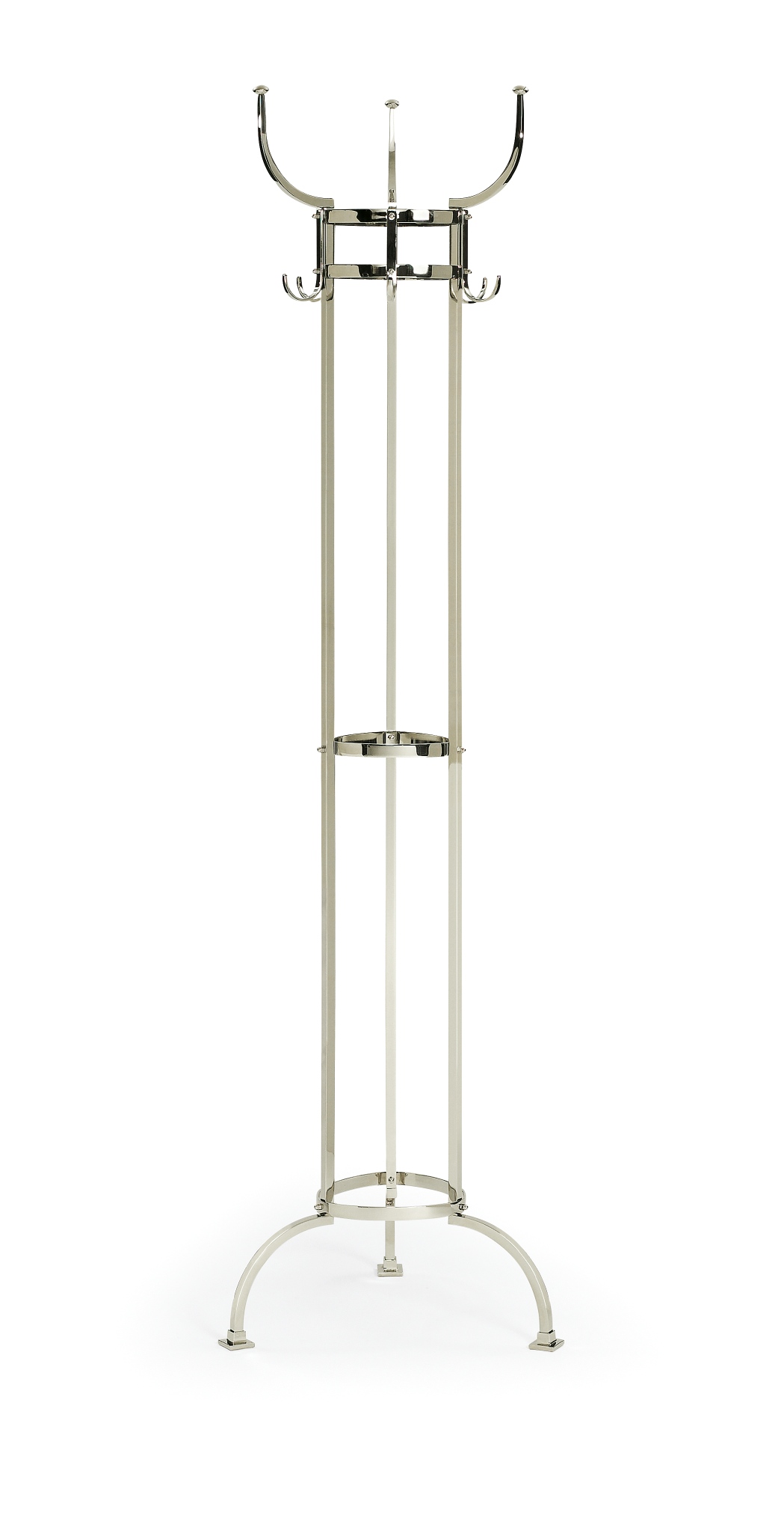 Nymphenburg Garderobenständer ClassiCon aus Nickel, moderner Kleiderständer mit Haken und Schirmständer.