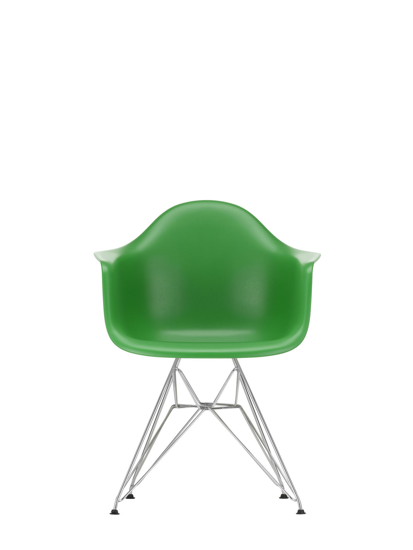 Eames Plastic Arm Chair DAR Stuhl Vitra in Grün mit verchromtem Gestell. Designklassiker.