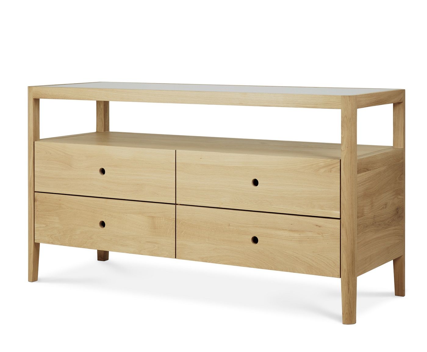 Spindle Kommode von Ethnicraft: Moderne Kommode aus Eiche mit vier Schubladen und Ablagefläche.