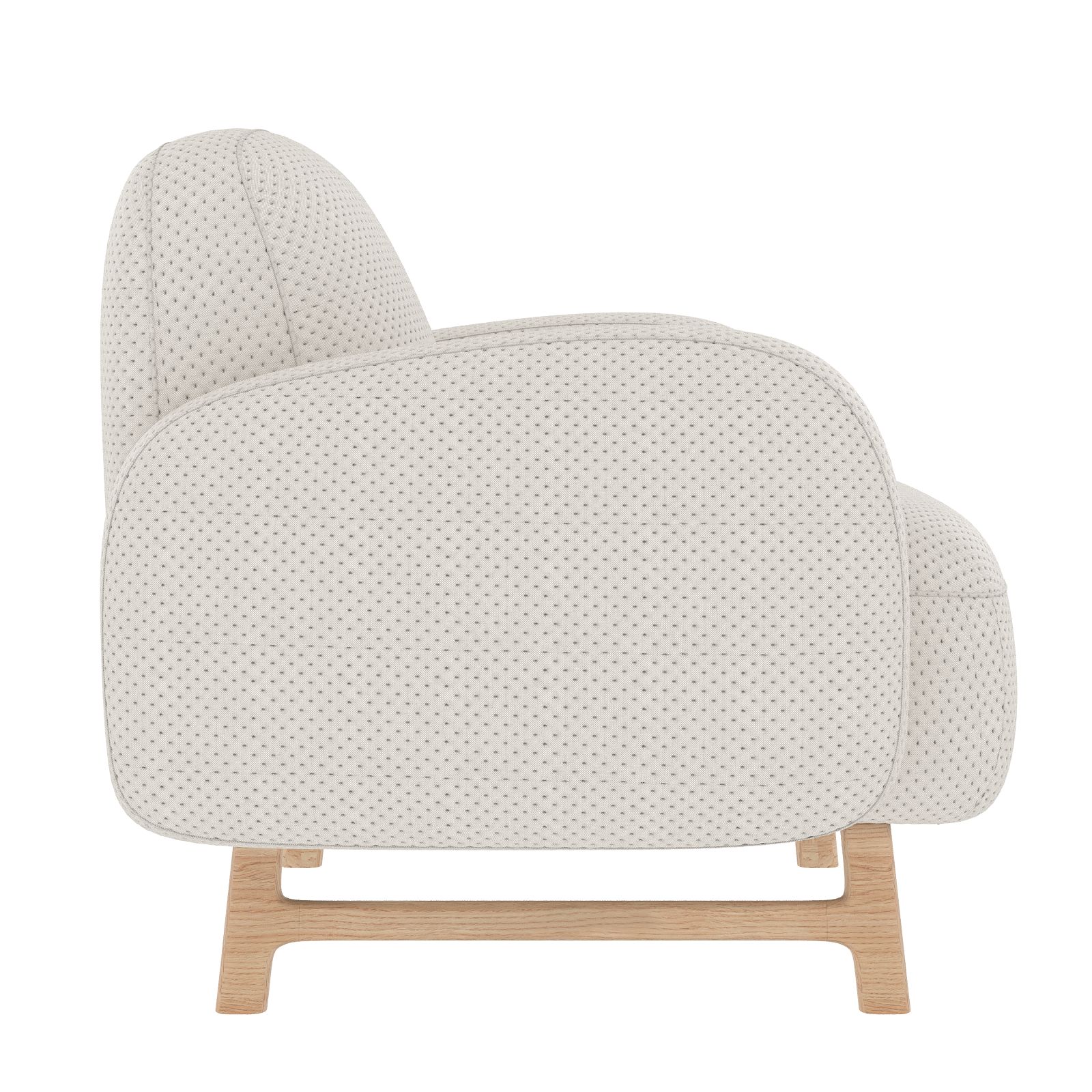 Seitenansicht des Hartô Auguste Sessels mit hellem Stoffbezug und Holzbeinen. Moderner Sessel für Wohnzimmer.