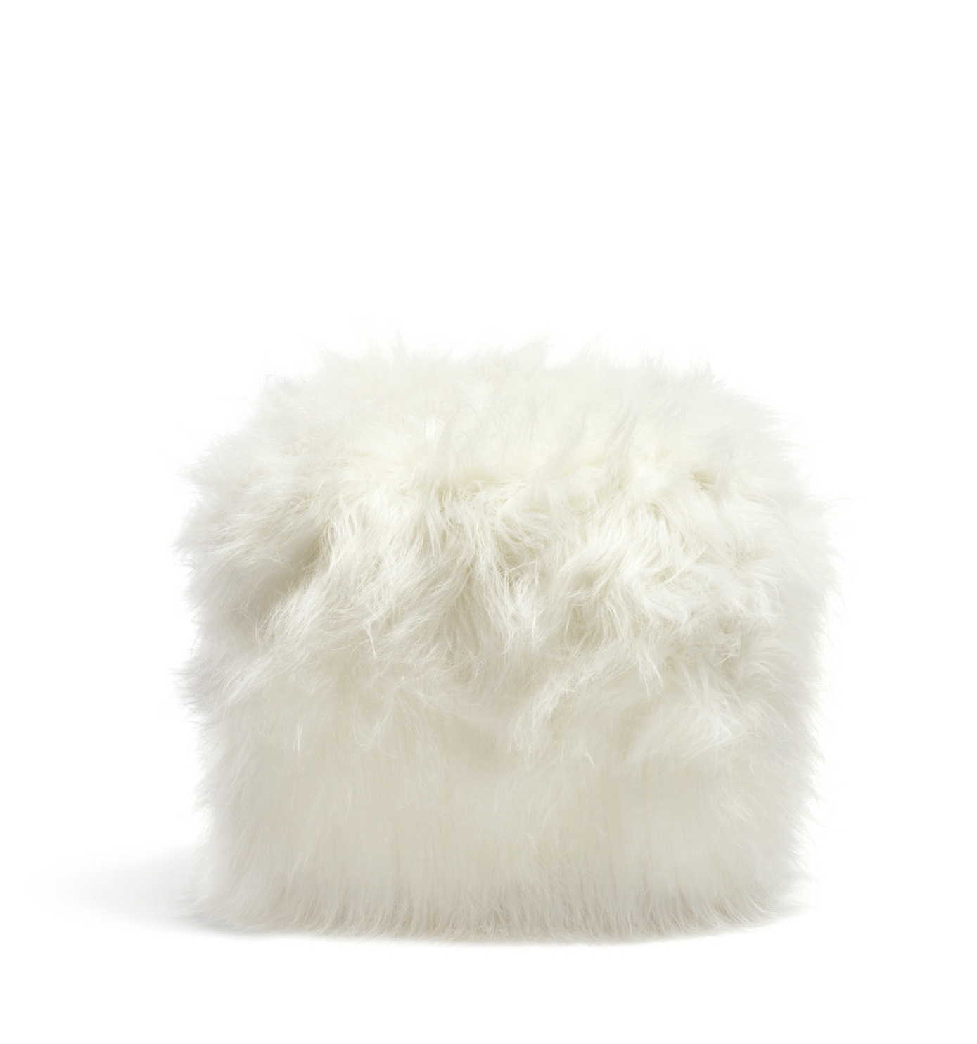 Weißer, quadratischer Guelfo Fellhocker von Opinion Ciatti, weiches und luxuriöses Wohnaccessoire.