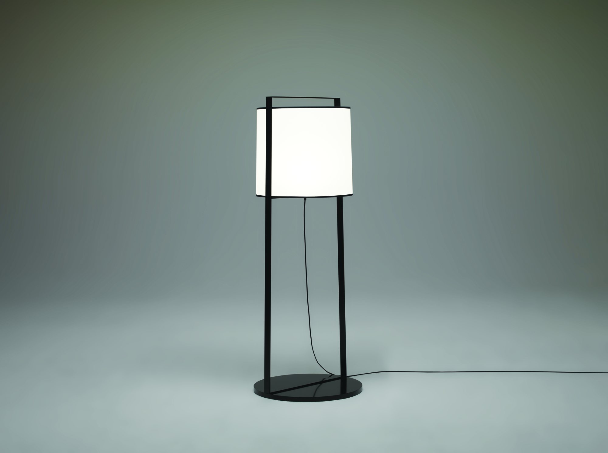 Schwarze Macao Stehleuchte mit zylindrischem Lampenschirm, moderne Innenbeleuchtung für Wohnzimmer und Schlafzimmer.