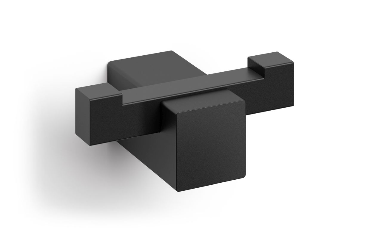Schwarzer Carvo Doppel-Handtuchhaken von ZACK aus Edelstahl, modernes Design für Badezimmer und Küche.
