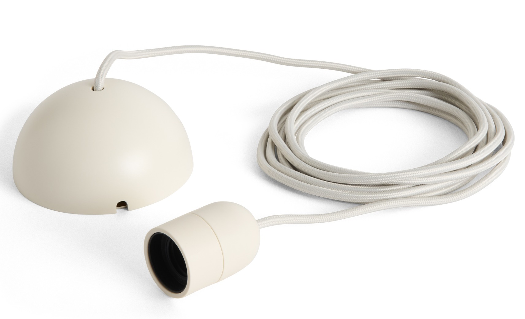 Hay Lehm Pendelleuchte Fassung Set in Weiß mit Textilkabel und Baldachin.