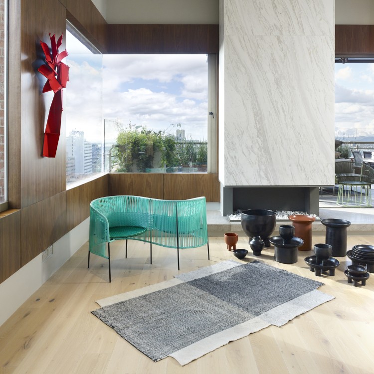 Caribe Vis a Vis Bank in Smaragdgrün, moderne Outdoor Sitzbank für Garten und Terrasse.