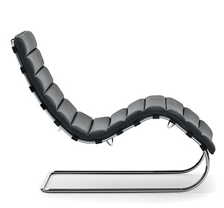 MR Bauhaus Liege von Knoll International mit schwarzem Leder und verchromtem Stahlgestell.