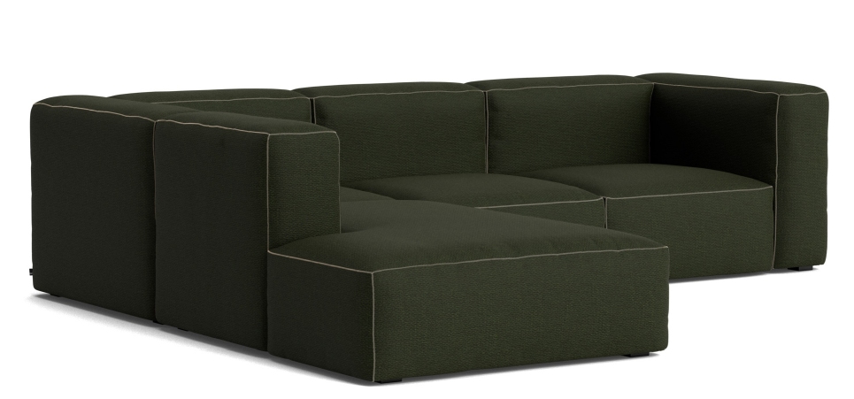 Mags Soft Sofa Corner Combination 2 Armlehne links Hay Stoff Maglia Dunkelgrün mit Beige Stich