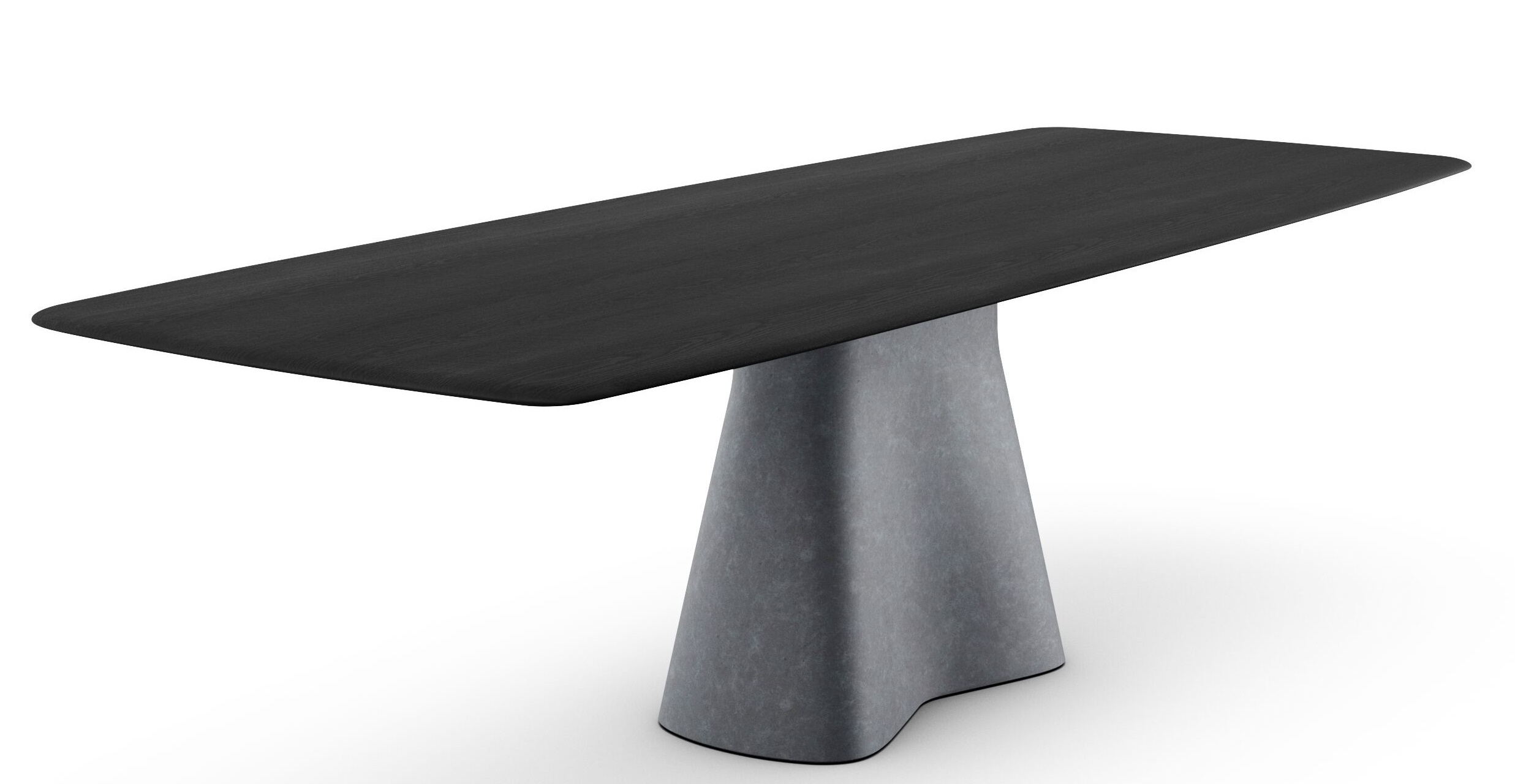 Temno Esstisch von Walter Knoll mit dunkler Holzplatte und grauem Betonfuß auf weißem Hintergrund.