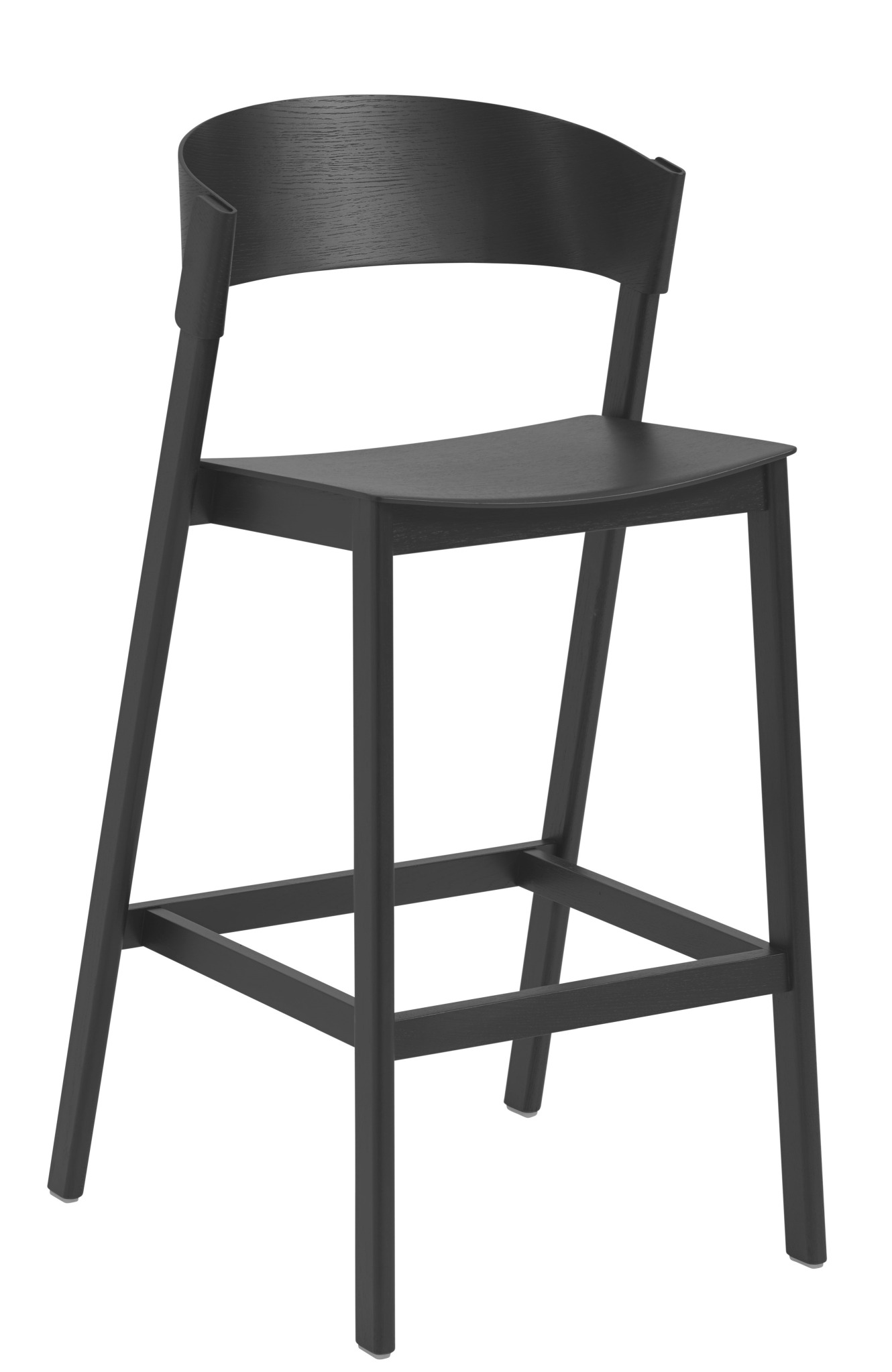 Schwarzer Muuto Cover Barhocker H 75 cm aus Holz, moderner skandinavischer Barstuhl für Küche oder Bar.