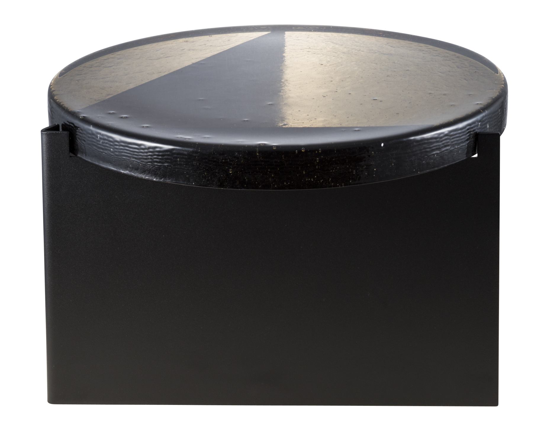 Alwa One Couchtisch, Pulpo Rauch-Grau, runder Beistelltisch mit dunklem Gestell, modernes Design.