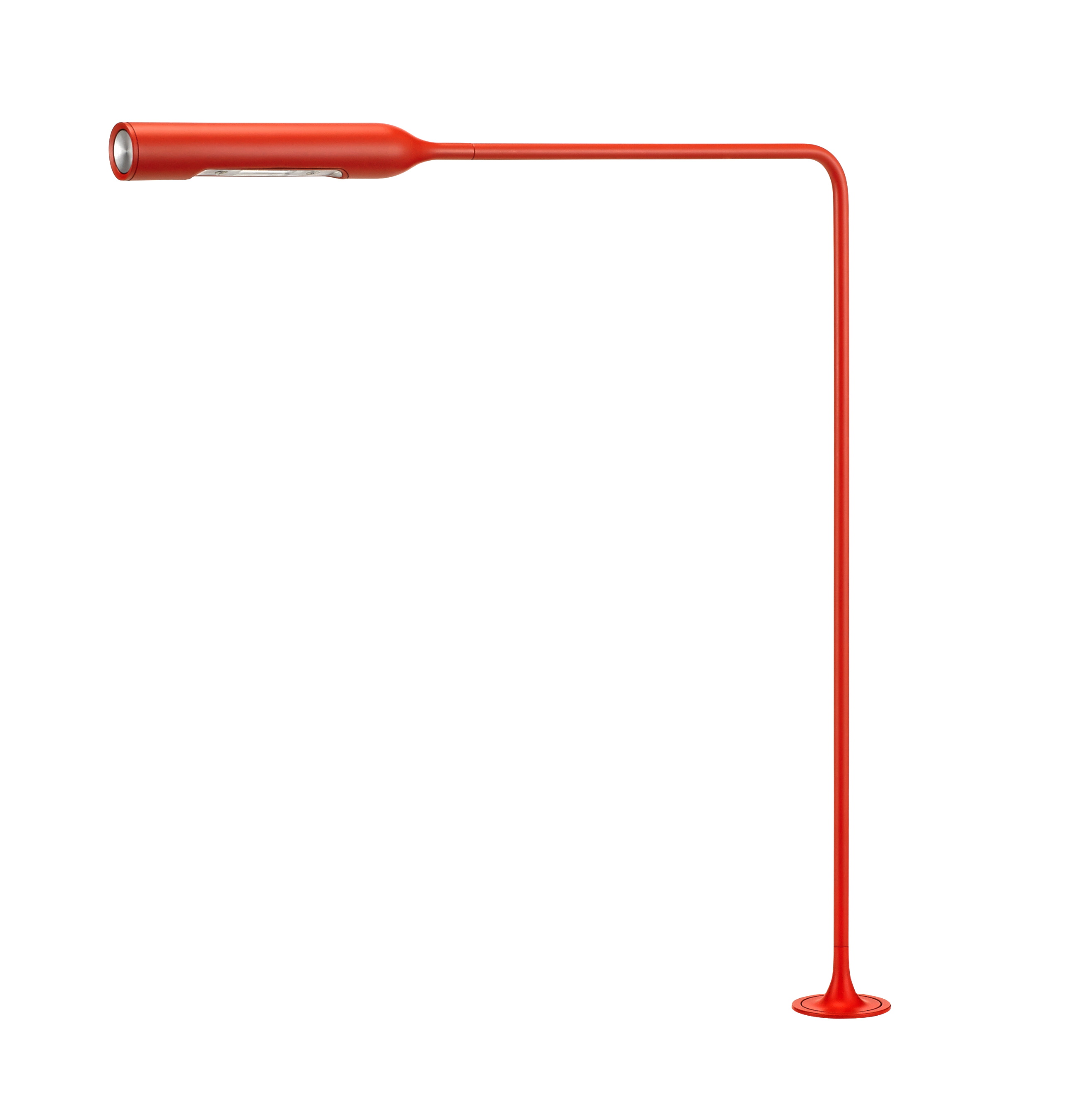 Mattrote Flo Grommet LED-Stehleuchte mit warmweißem Licht (2700K) für modernes Wohnambiente.