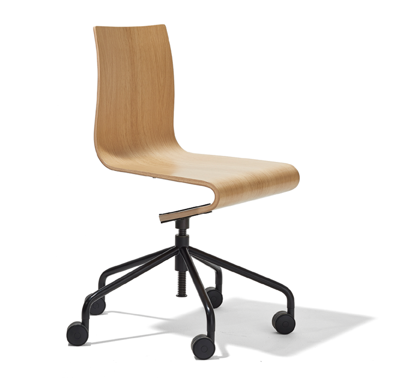 Seesaw Bürostuhl von Richard Lampert: Holzstuhl mit Rollen und schwarzem Gestell. Ergonomischer Arbeitsstuhl.
