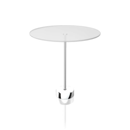 Tablo Beistelltisch von Cor, Durchmesser 50 cm, mit runder, transparenter Tischplatte und Chromfuß.