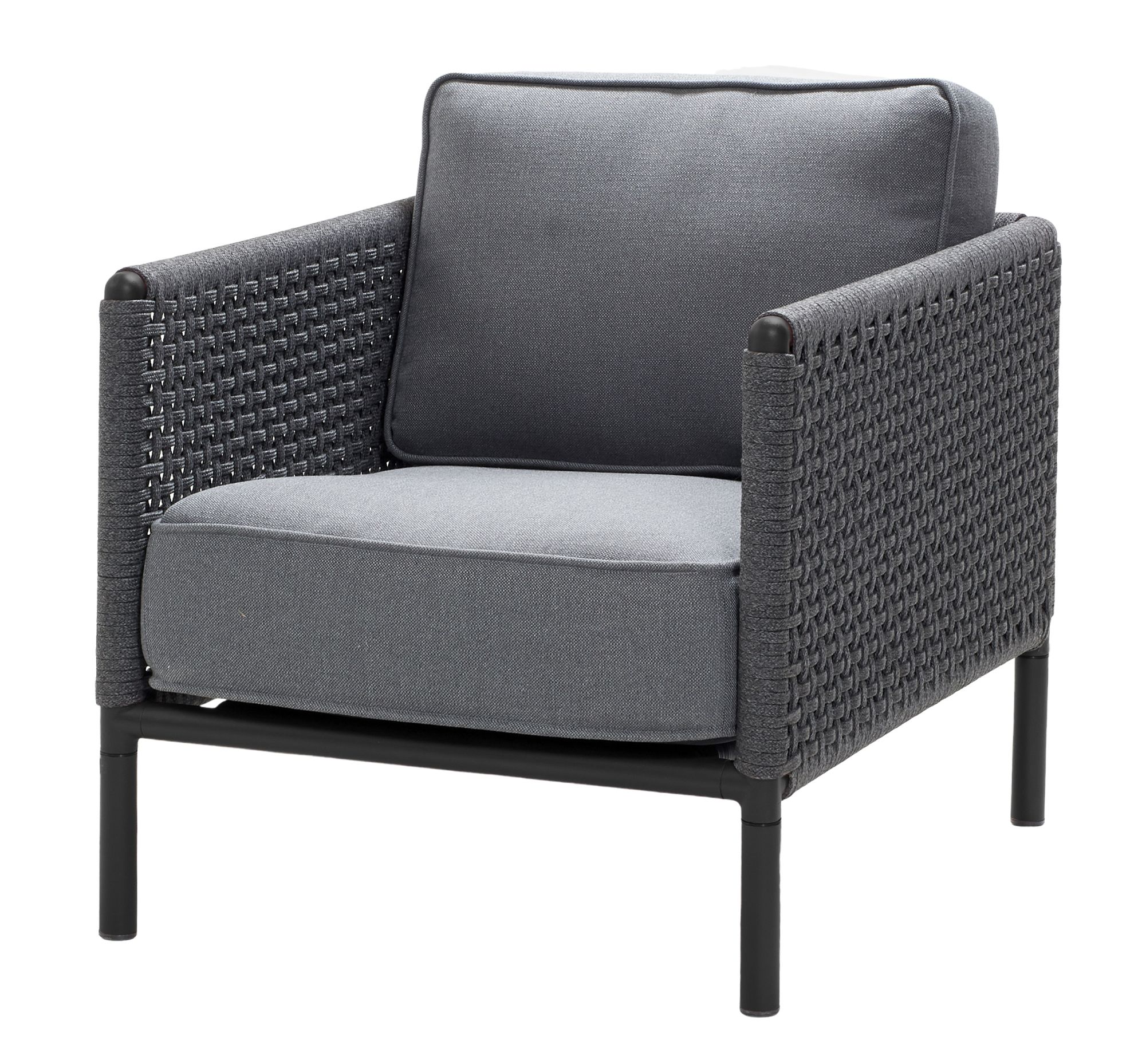 Grauer Encore Loungesessel mit AirTouch Kissen von Cane-Line, modernes Design für Garten und Terrasse.