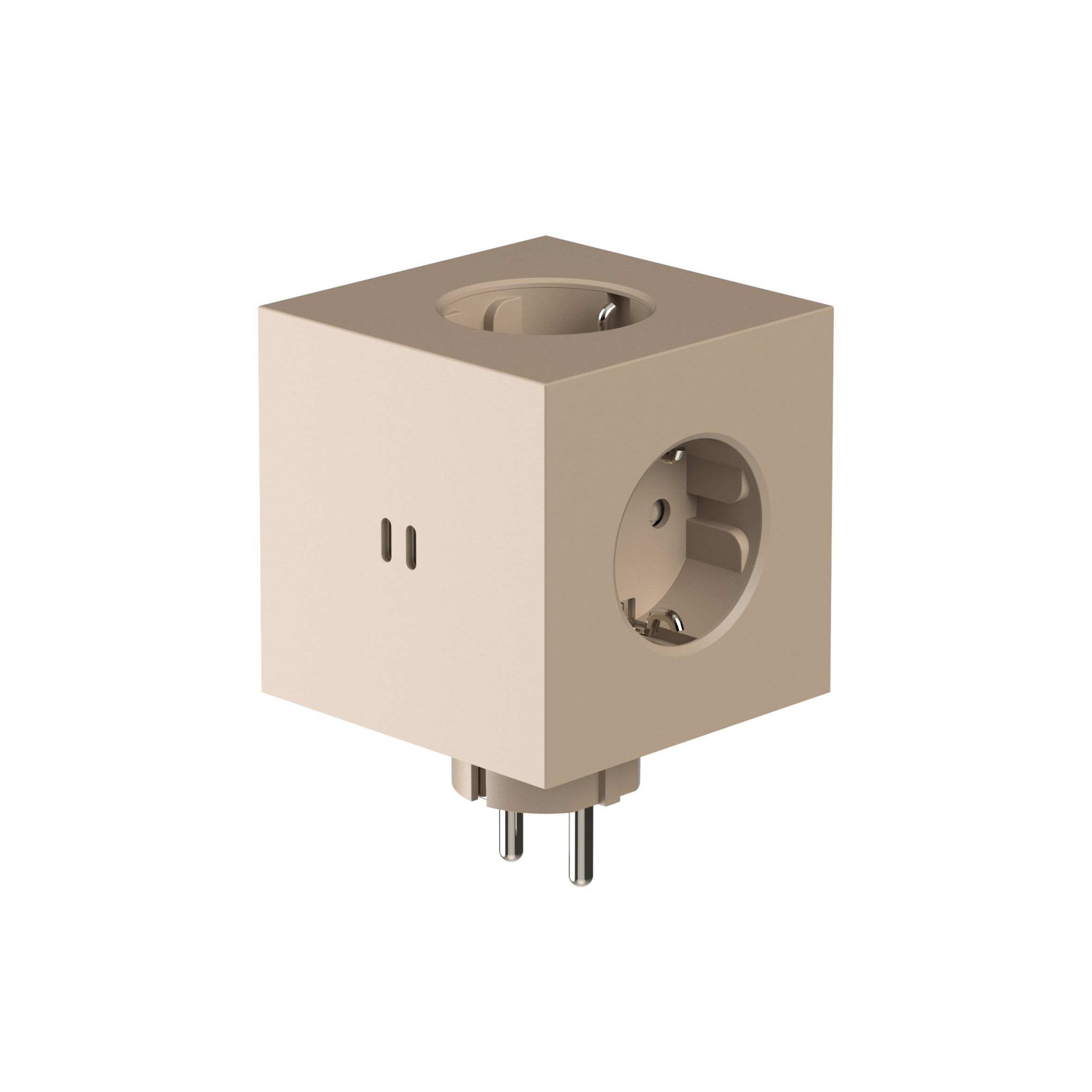 Sandfarbener Avolt Square 2 Steckdosenwürfel mit USB-C Anschluss für den Schreibtisch.