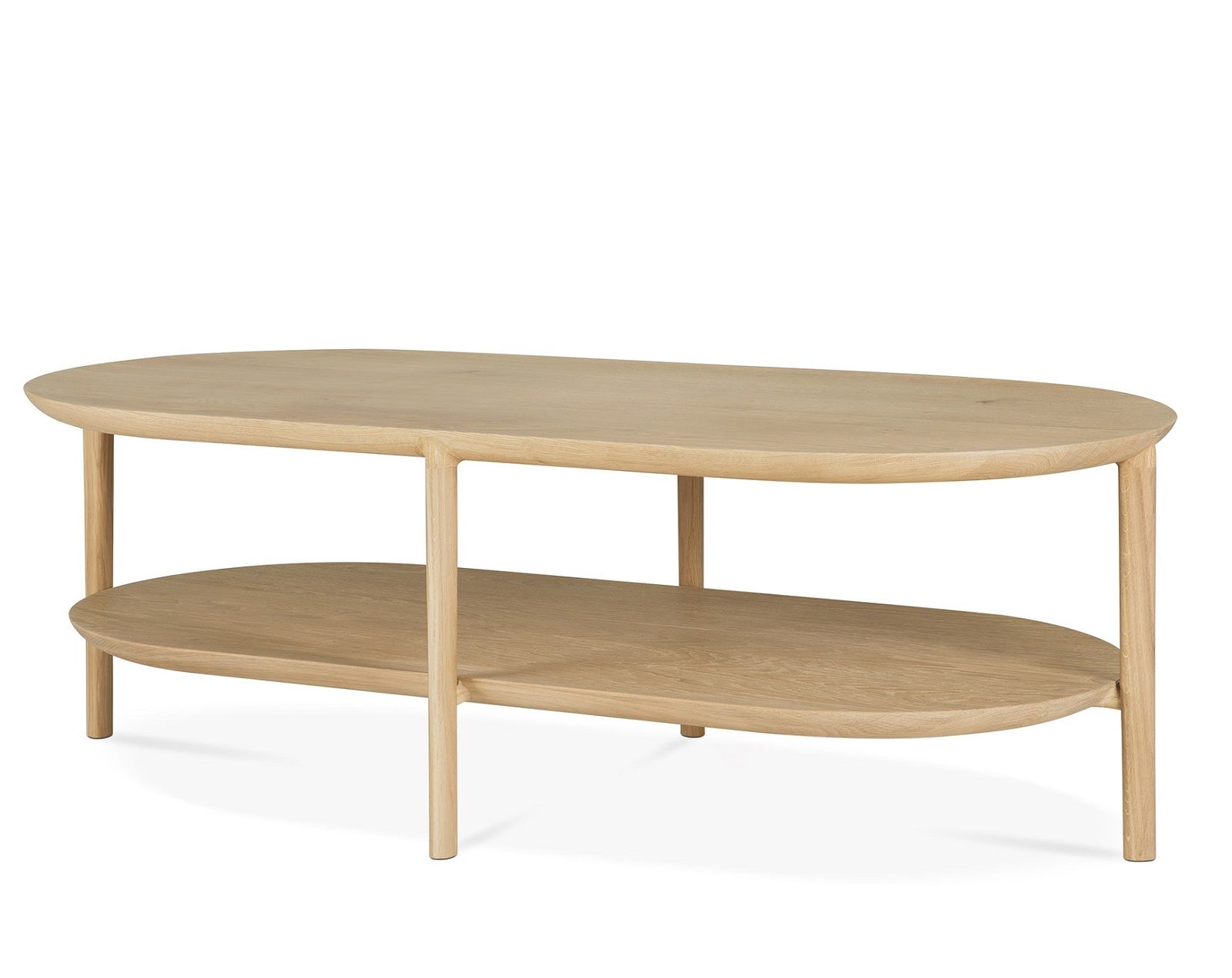 Bok Couchtisch von Ethnicraft aus Eiche, langer ovaler Tisch mit Ablagefach.