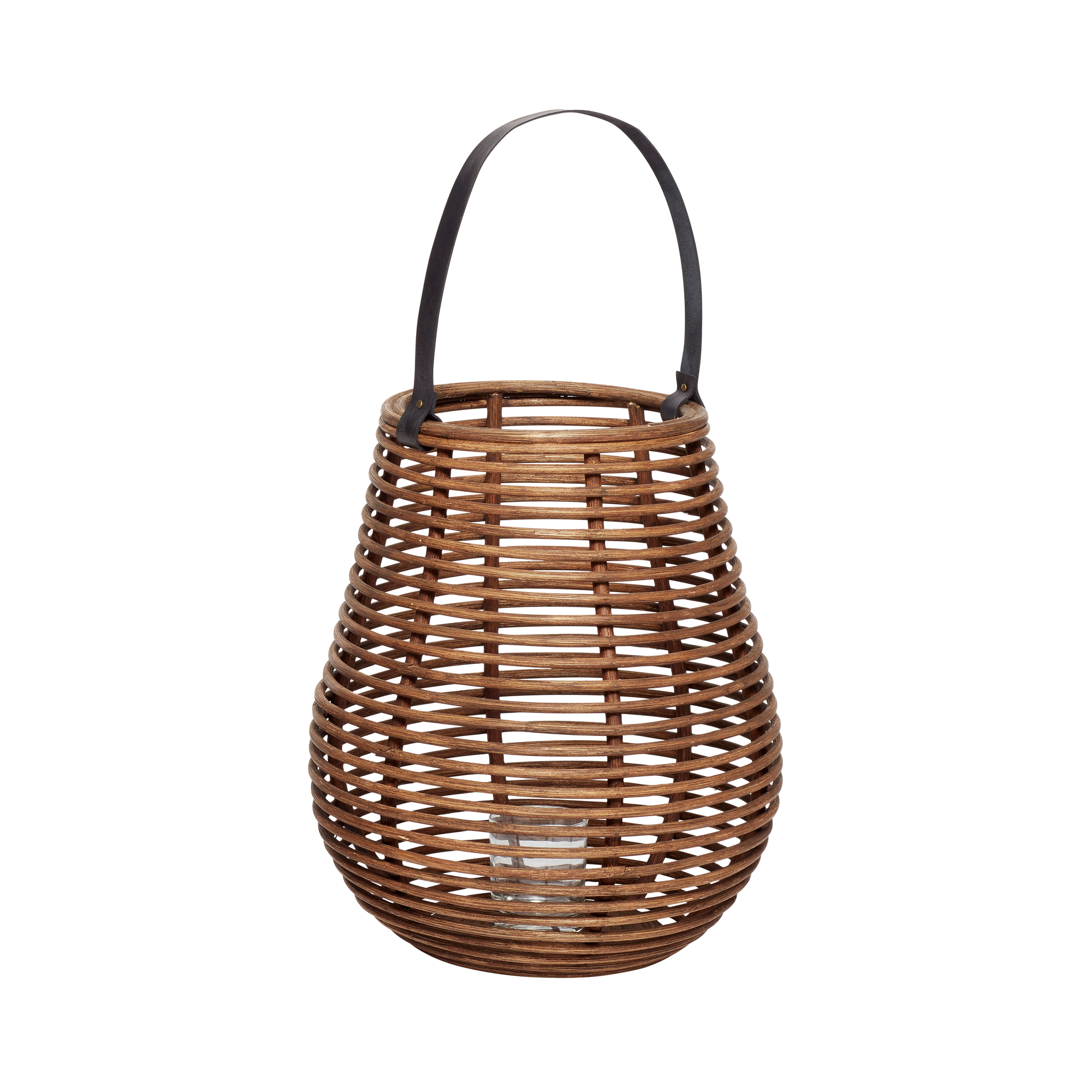 Laterne aus Rattan mit Glaseinsatz und Tragegriff, hübsche Dekoration für Innenräume.