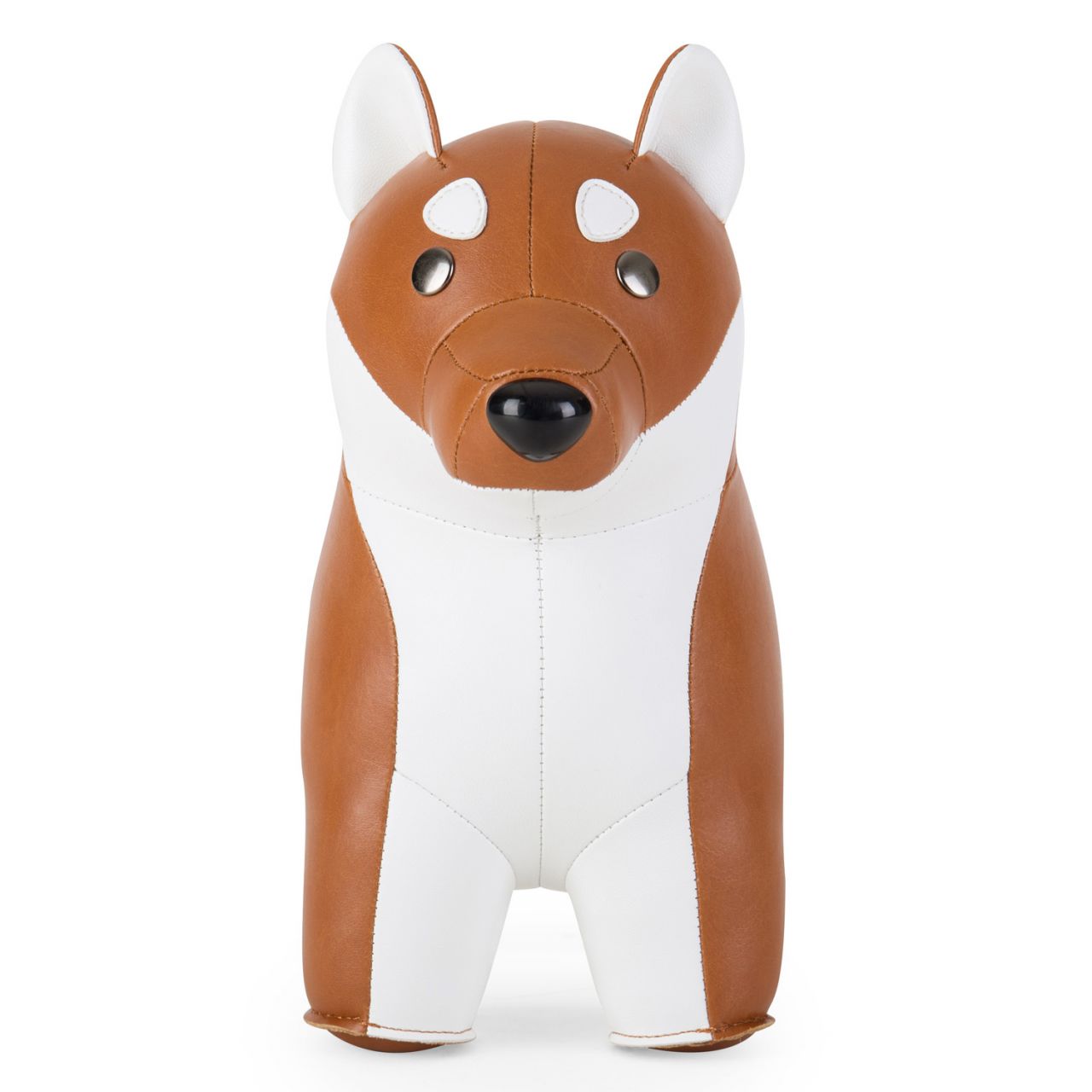 Buchstütze Shiba Inu, braun-weiß, dekorative Tierfigur für Bücherregal und Schreibtisch.