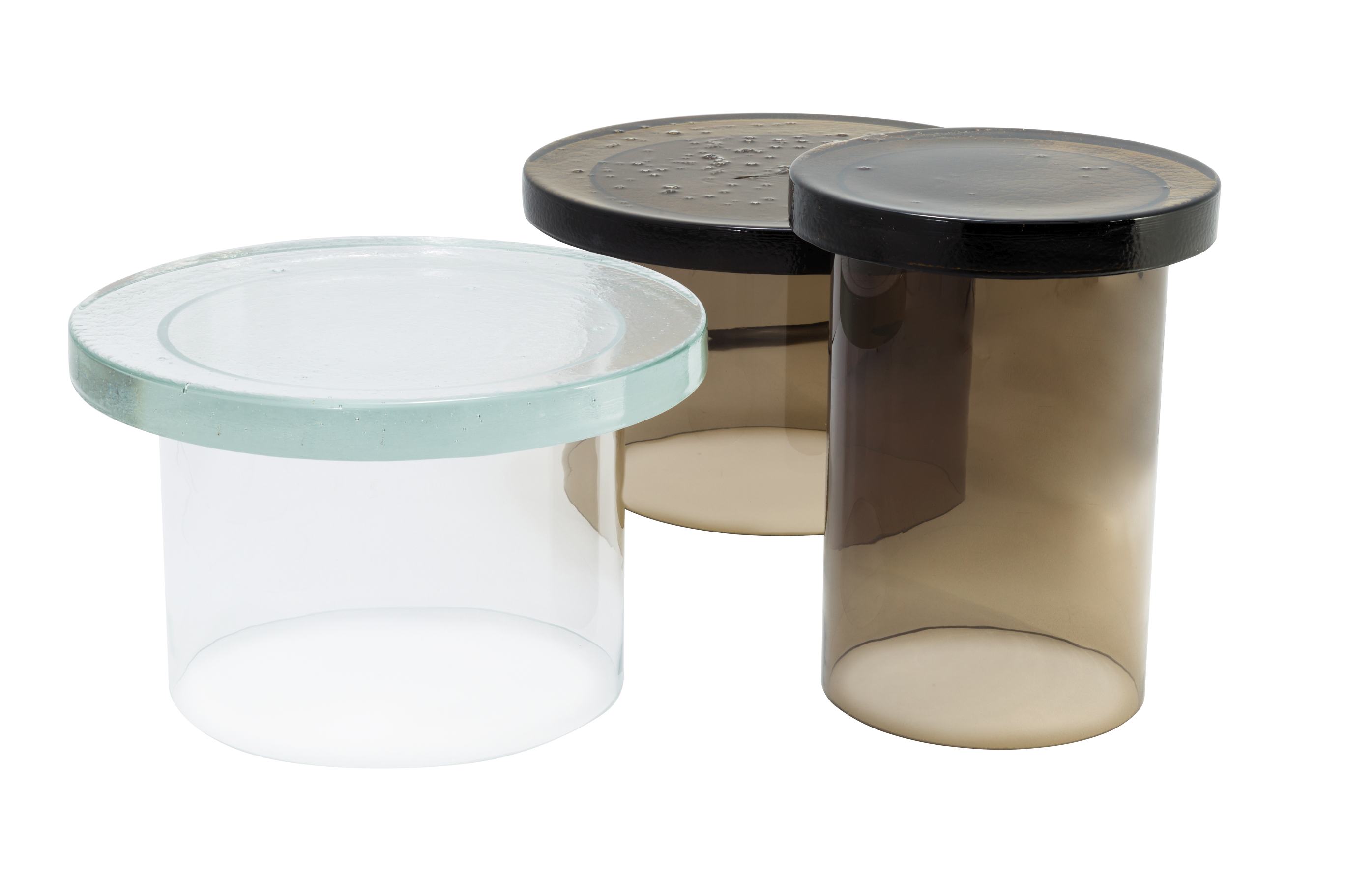 Alwa Three Beistelltisch von Pulpo, Glas Beistelltische in verschiedenen Farben und Höhen. Modernes Möbeldesign.