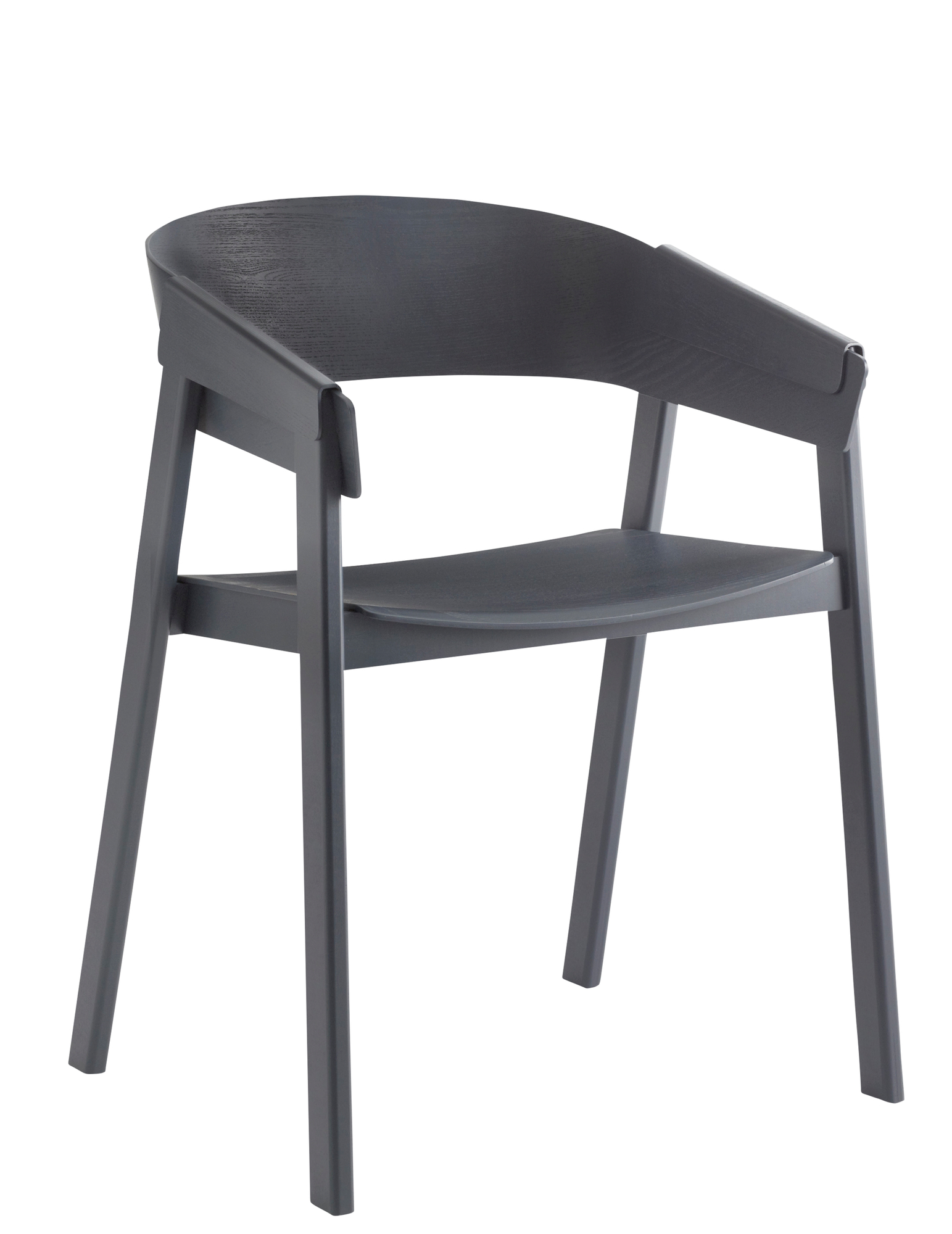 Grauer Cover Chair Stuhl von Muuto, Holzstuhl mit Armlehnen, modernes Design für Esszimmer und Büro.