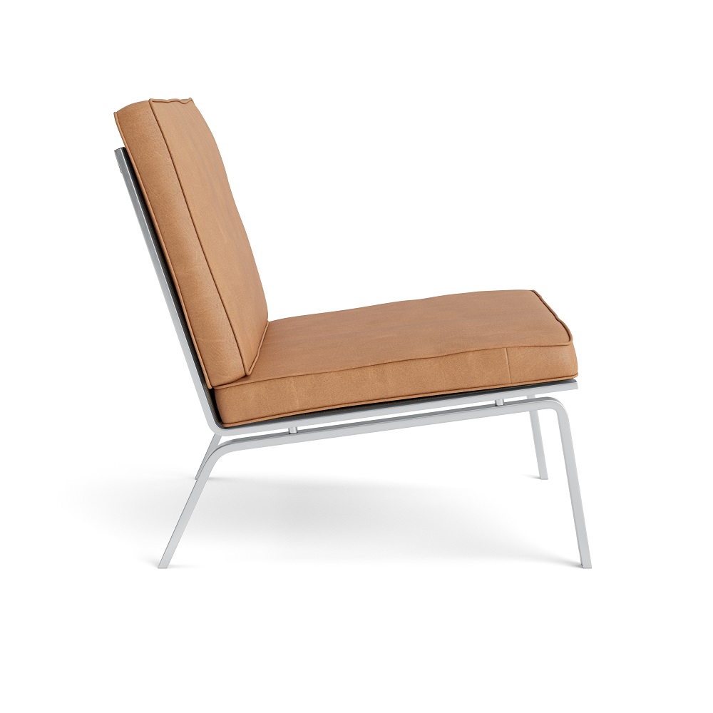 Man Lounge Chair Sessel Norr11 in Camel Lederoptik, moderner Design Sessel mit Metallgestell.