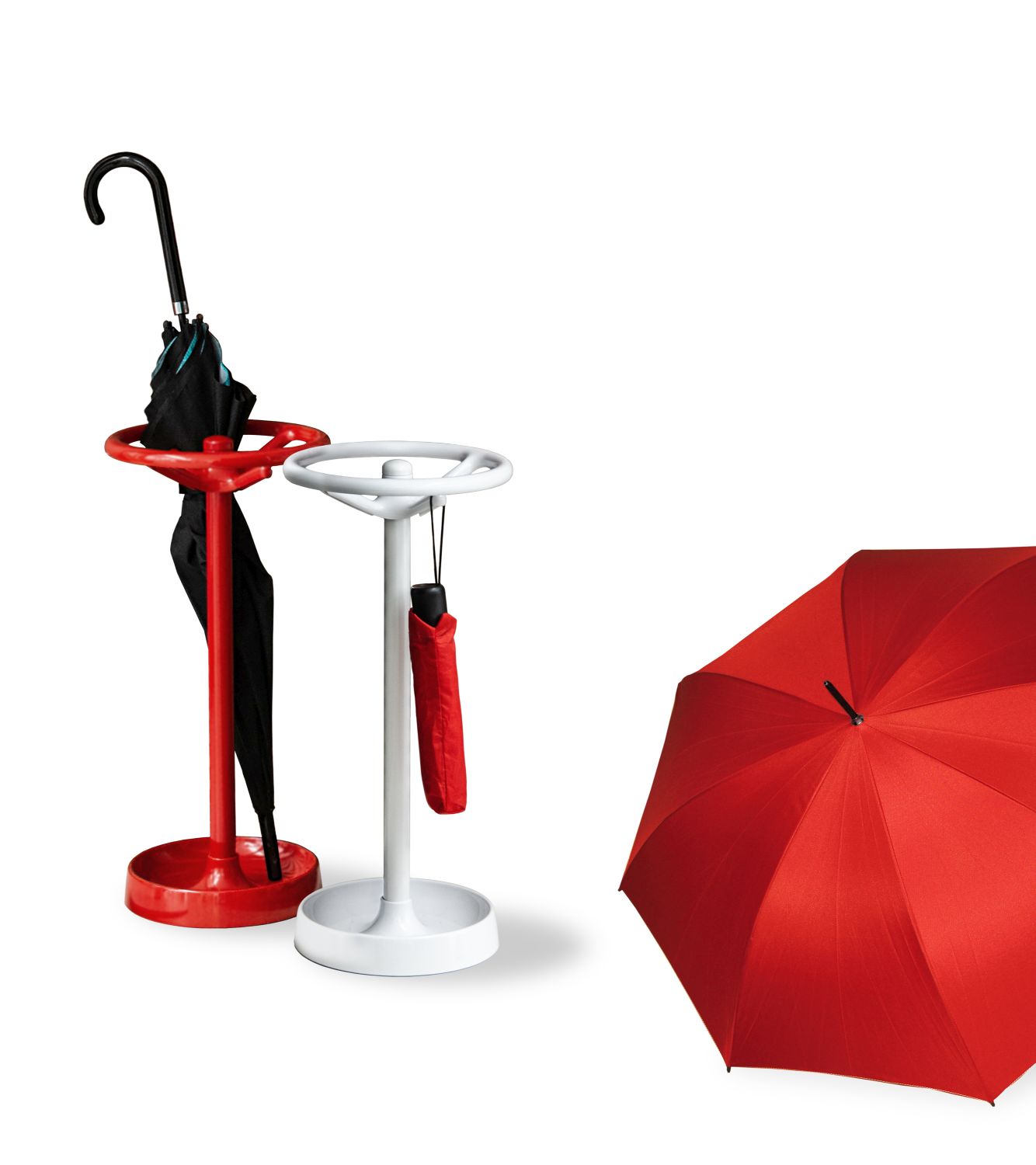 Bild von Rexite Bip Schirmständer H 56 cm in Rot und Weiß mit Regenschirmen.