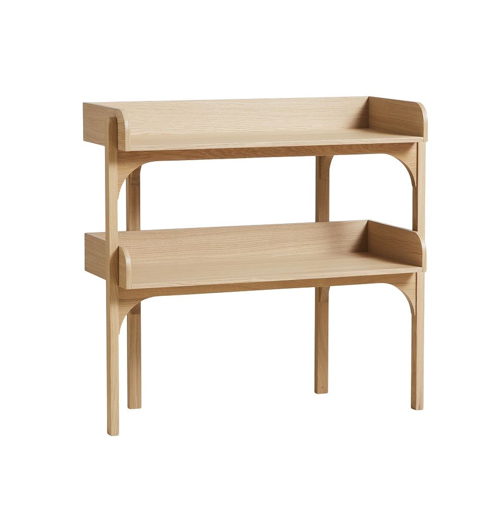 Utility Shelf Regal von Woud, helles Holz, zwei Ablageflächen, modernes Design für Wohnzimmer und Büro.