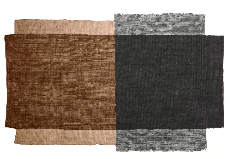 Nobsa Teppich: Kleiner, handgewebter Teppich in Ocker und Flaschengrün, modernes Design für Wohnzimmer und Schlafzimmer.