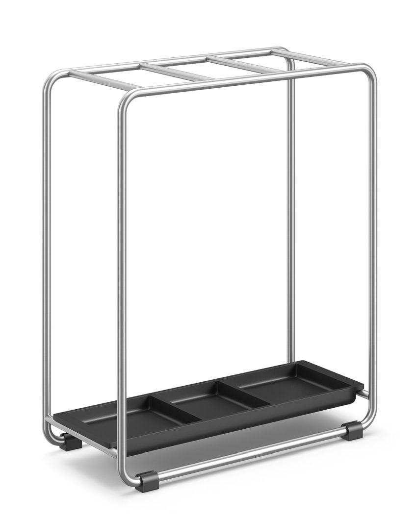 Mecor Schirmständer ZACK EINZELSTÜCK: Moderner, offener Schirmständer aus Metall mit schwarzer Tropfschale für Regenschirme.