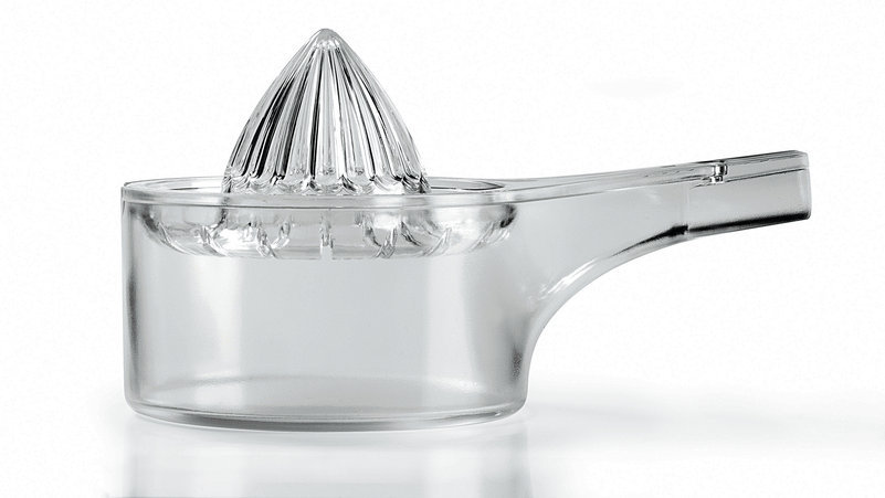 Transparente Citrus Zitronenpresse von Alessi, ideal zum Entsaften von Zitronen und anderen Zitrusfrüchten.