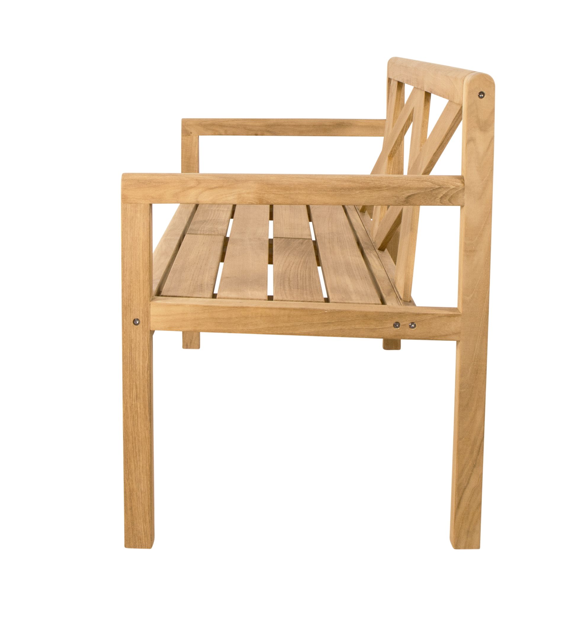 Grace Bank aus Teakholz von Cane-Line, Gartenbank für den Außenbereich, Seitenansicht.