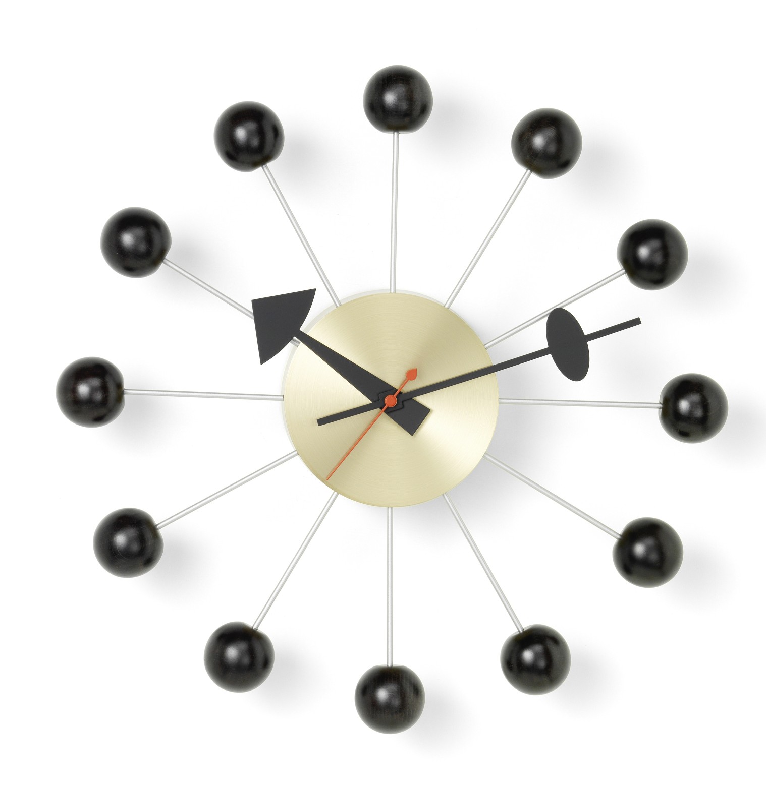 Ball Clock Wanduhr von Vitra in Schwarz: Design Wanduhr mit schwarzen Kugeln.