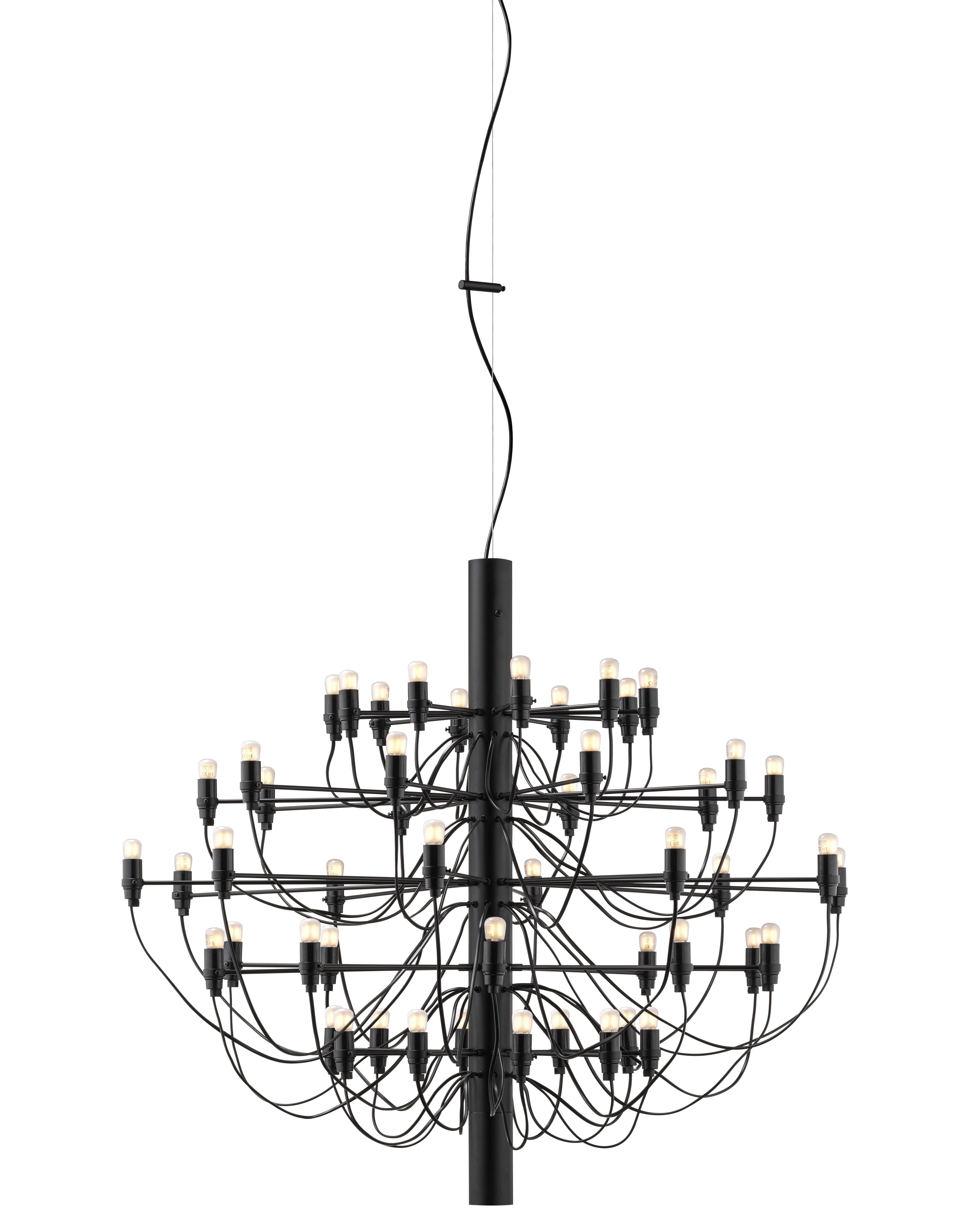 Schwarzer Flos 2097 Kronleuchter mit 50 mattierten Glühbirnen, moderne Deckenleuchte für stilvolle Innenräume.