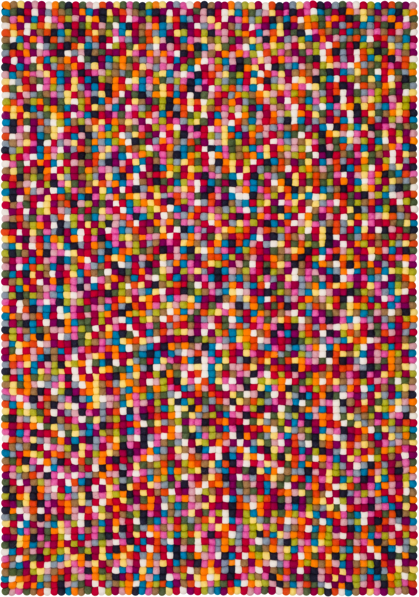 Buntes Filzkugel Teppich Muster, 160x230 cm. Handgefertigter Wollteppich aus Filzkugeln für Wohnzimmer.