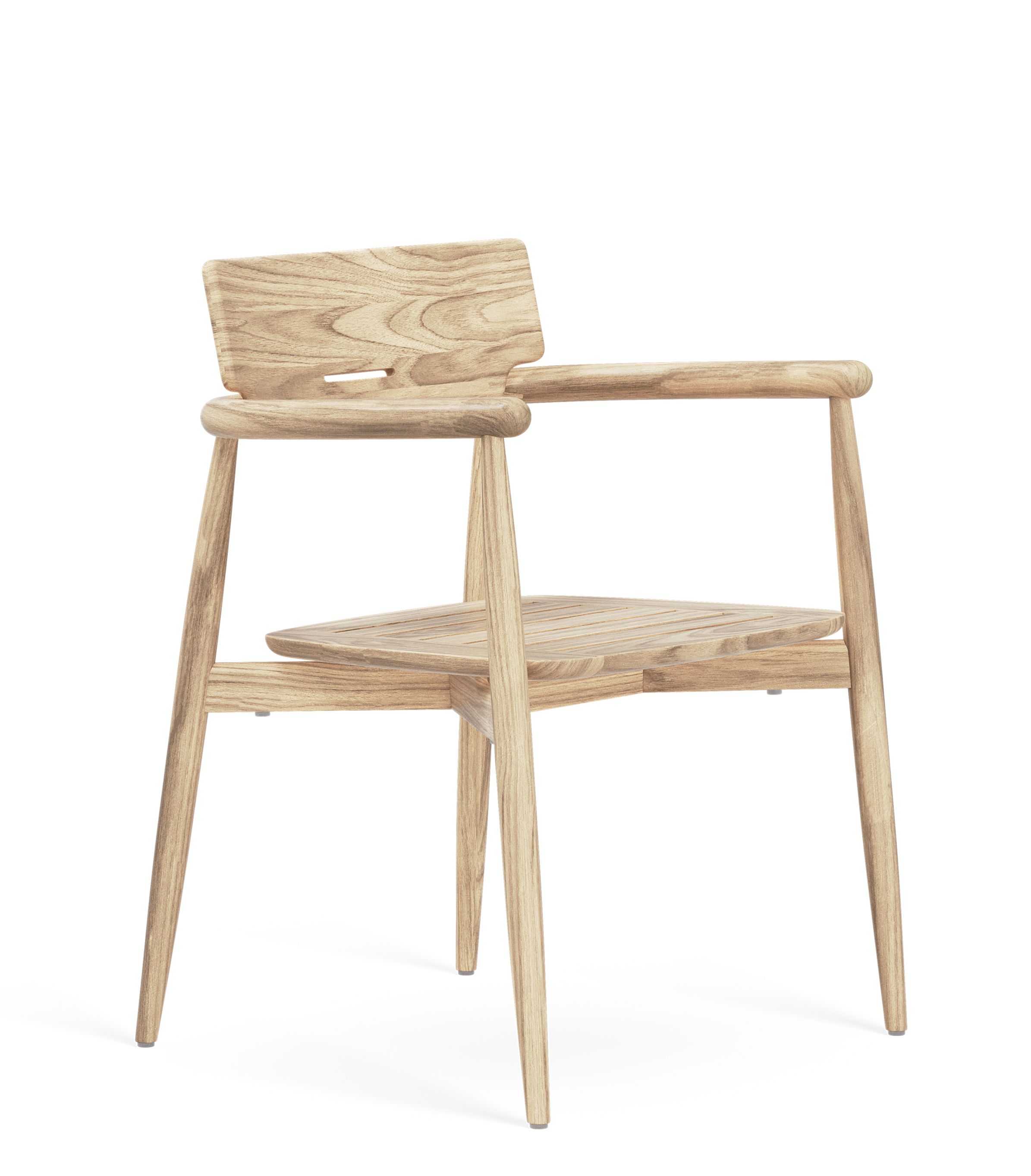 E008 Embrace Stuhl von Carl Hansen & Søn: Holzstuhl mit Armlehnen für den Außenbereich.