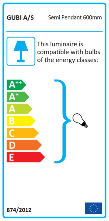 Energieeffizienzlabel der Gubi Semi Pendelleuchte. Informationen zu passenden Leuchtmitteln und Energieklassen.