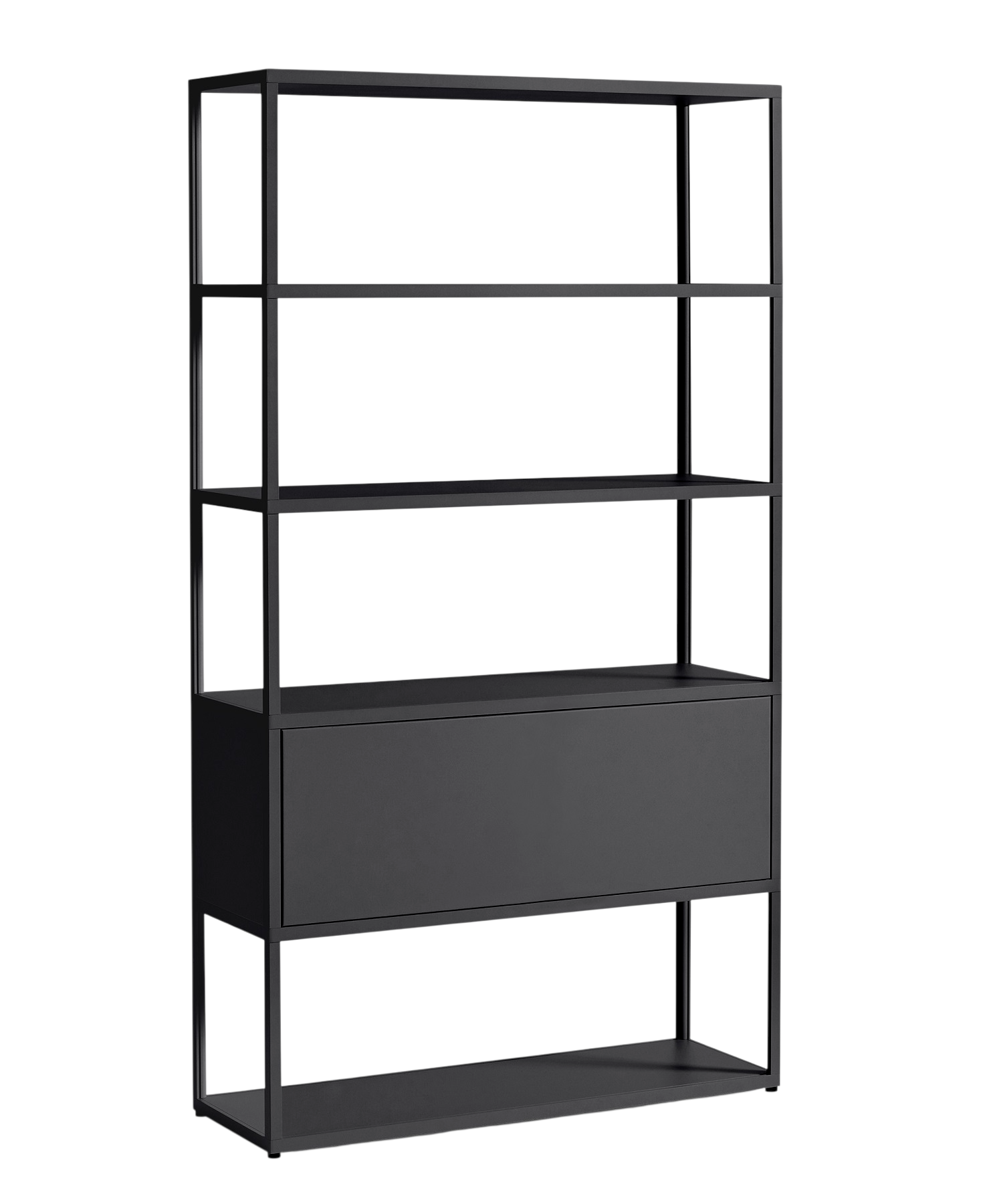 Schwarzes New Order Sideboard von Hay mit Regalen und Schublade für Wohnzimmer und Büro.