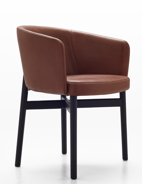 Brauner Leder Lounge Sessel "Kollektion 016" von Knoll International mit schwarzem Holzgestell.