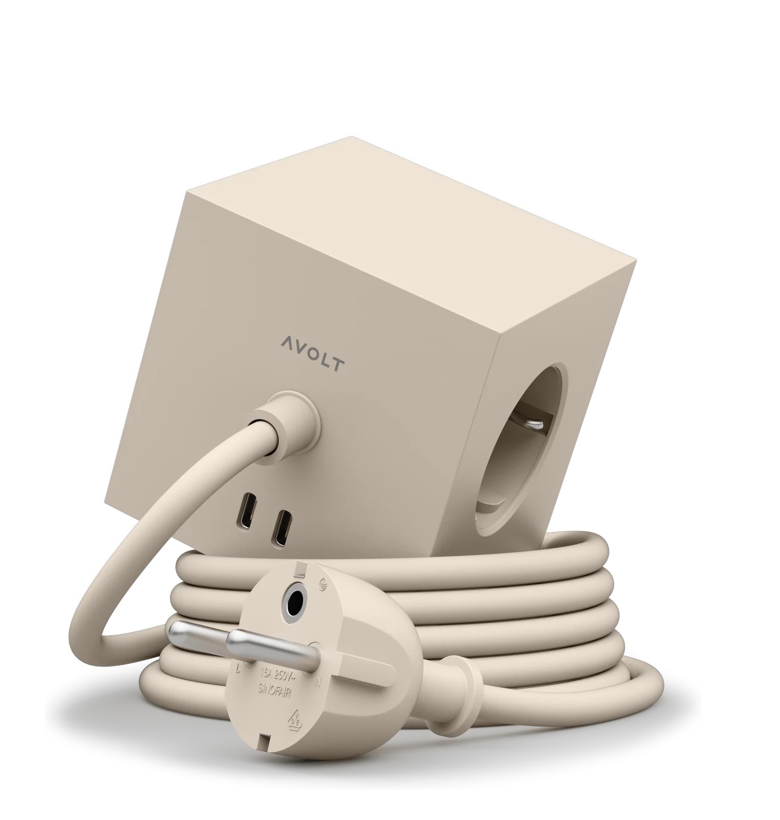 Square 1 - Avolt Steckdosenwürfel mit USB C dfp Design Sand