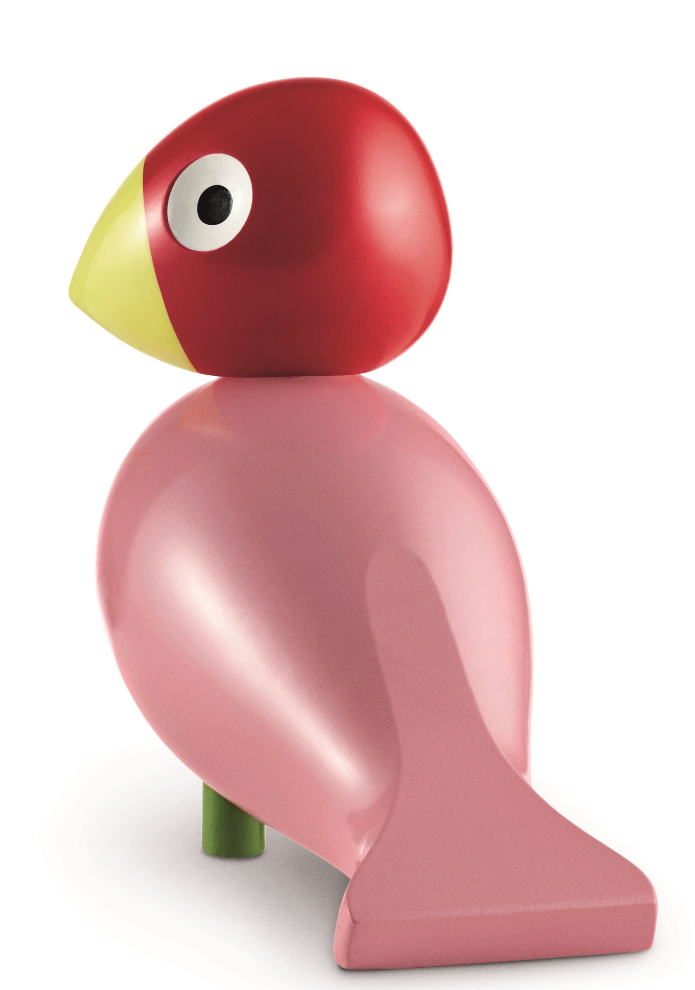 Holzfigur Songbird Ruth von Kay Bojesen, rosa Vogel mit rotem Kopf.