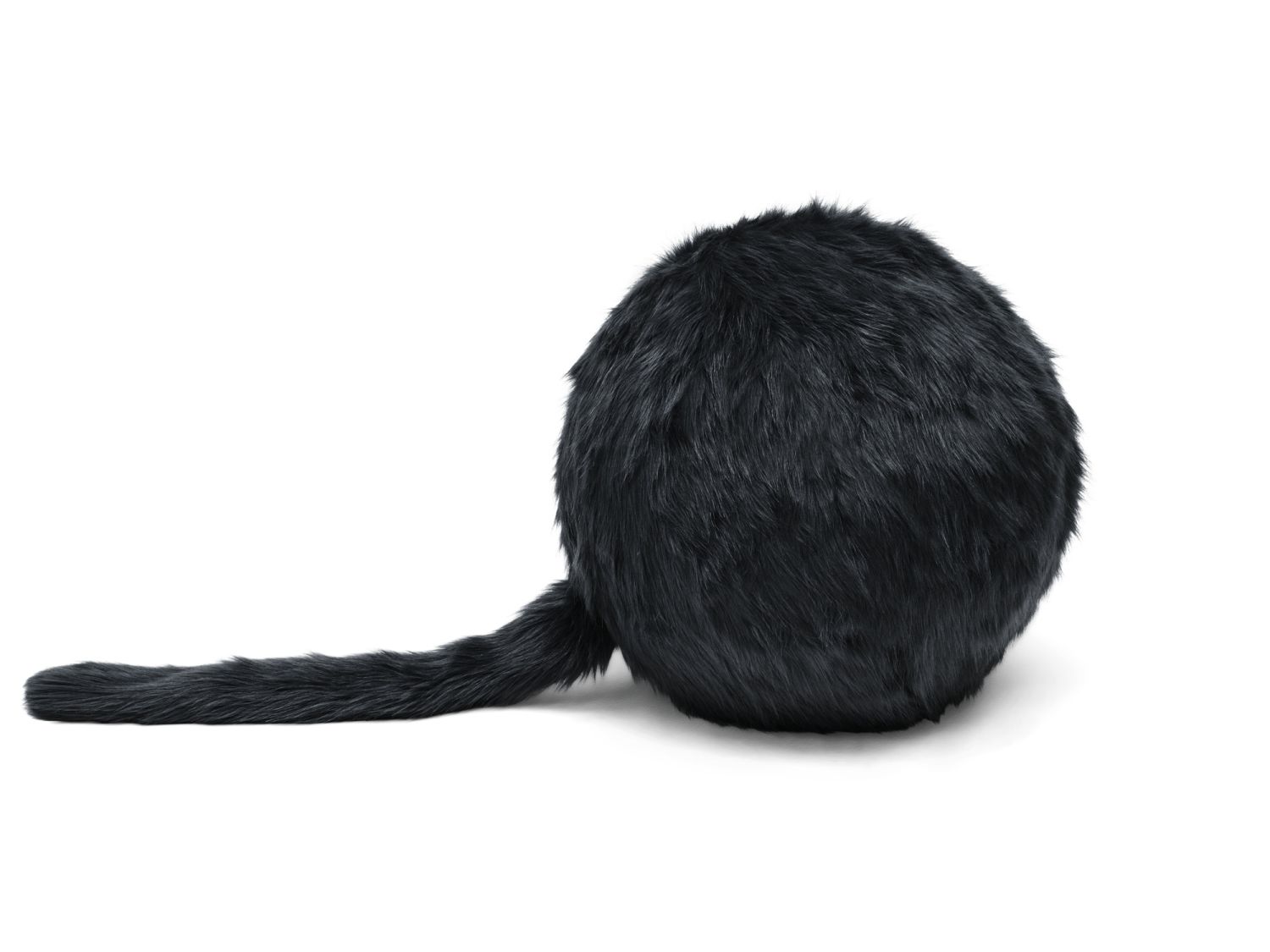 Schwarzer Ron Ron Pouf von Gufram, runder Sitzhocker mit langem, flauschigem Schwanz.